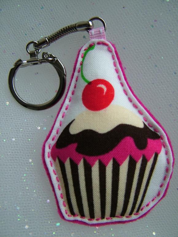 Cupcake With Cherry On Top White Fabric Keyring/keychain/keyfob (ck06)- Vintage Style Retro Chic