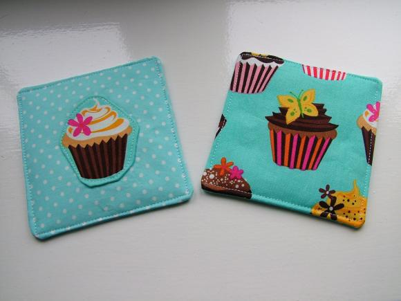 Set Of 4 Retro Cupcake Fabric Coasters
