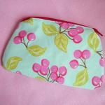 Kitsch Turquoise Cherry Zip Purse With Pink Polka..