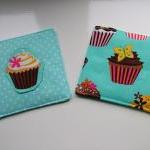 Set Of 4 Retro Cupcake Fabric Coasters