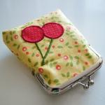 Yellow Coin Purse With Embroidered Cherries